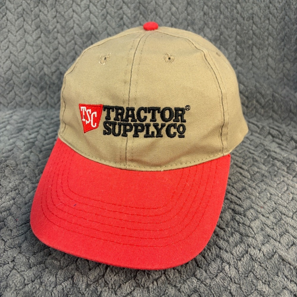 Tractor Supply Co TSC Baseball Cap Hat Tan Red Embroidered Logo Adjustable